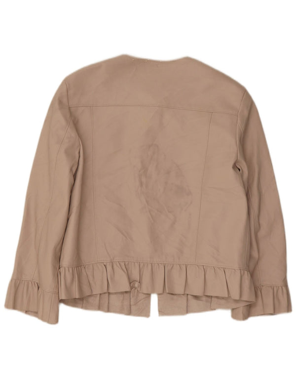 Jachetă Bolero din piele artificială cu mâneci 3/4 pentru femei, UK 12, bej mediu