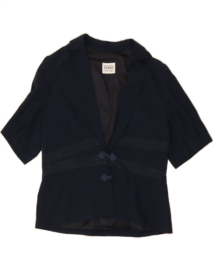 GIANFRANCO FERRE Womens Short Sleeve Blazer Jacket UK 14 Medium Navy Blue Vintage Gianfranco Ferre and Second-Hand Gianfranco Ferre from Messina Hembry 