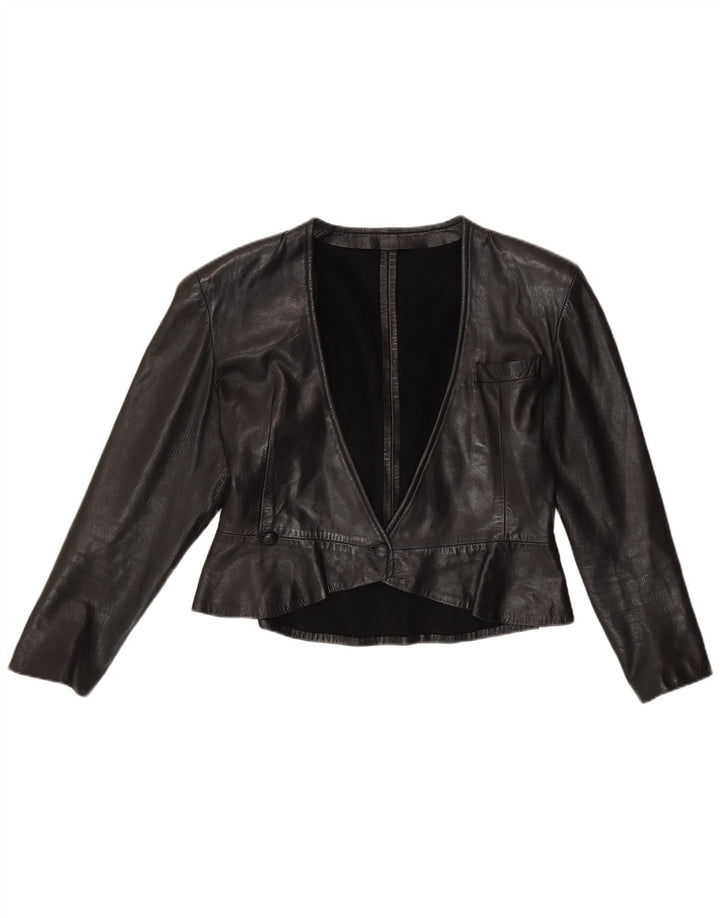 Jachetă Bolero din piele vintage pentru femei UK 12 Medium Black
