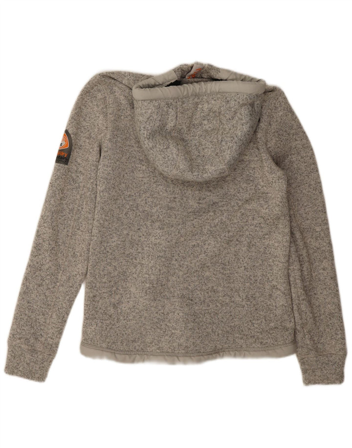 Pulover Superdry pentru femei, cu fermoar, UK 14, poliester cu pături gri mediu