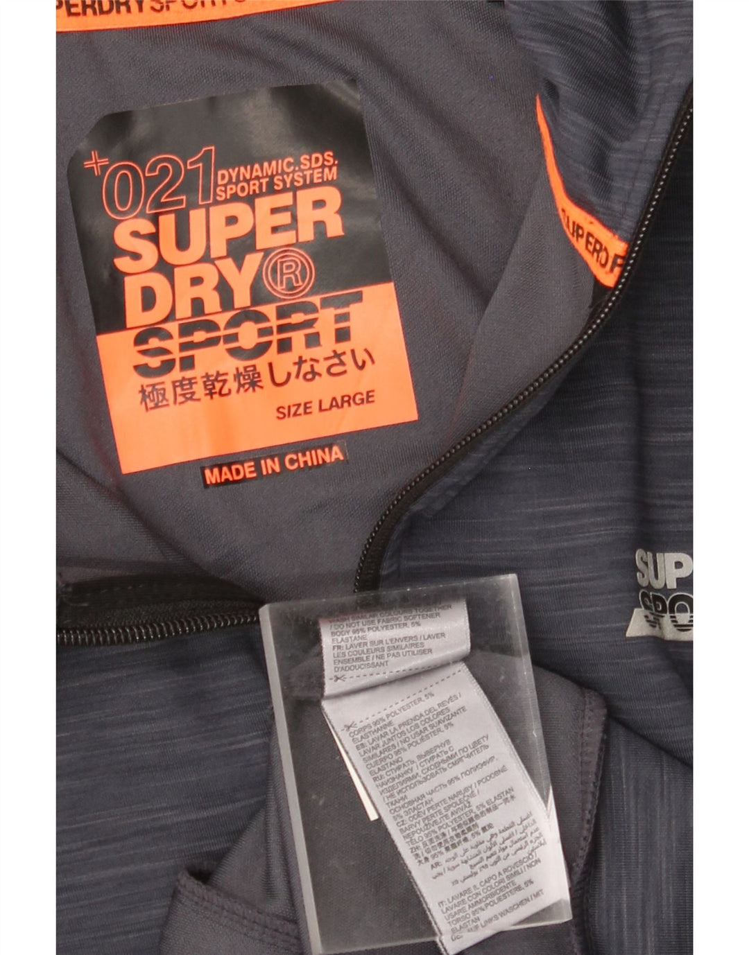 SUPERDRY Pulover cu glugă cu fermoar grafic pentru bărbați, mare, albastru marin, poliester cu pături