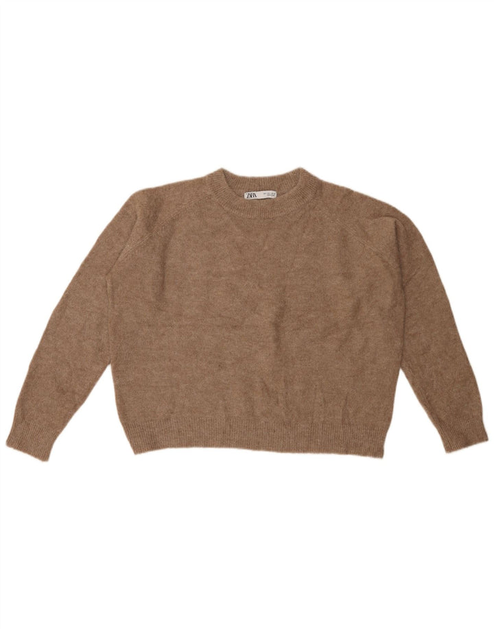 Pulover de damă ZARA Crop Crew Gate UK 16, mare, maro, nailon