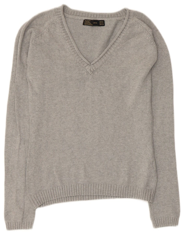 ZARA Womens V-Neck Jumper Sweater UK 12 Medium Grey Cotton