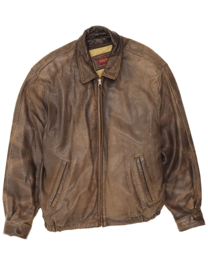 Jachetă din piele pentru bărbați Couture UK 42 XL din piele maro