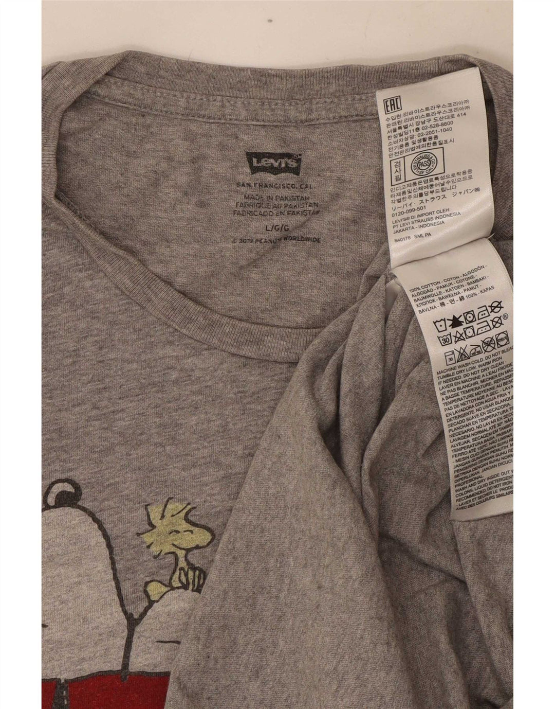 Tricou cu grafic Levi's Peanuts pentru bărbați Top mare din bumbac cu pete gri