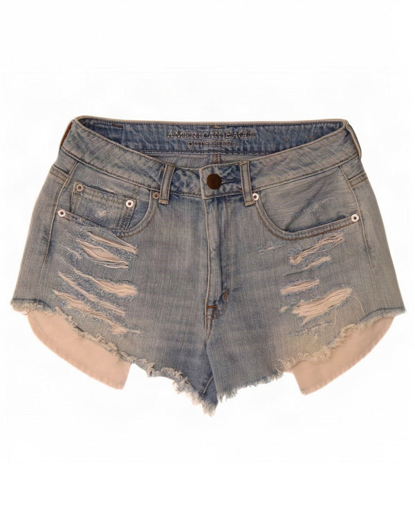 American Eagle Womens High Rise Distressed Hot Pants UK 10 Small W28 Blue