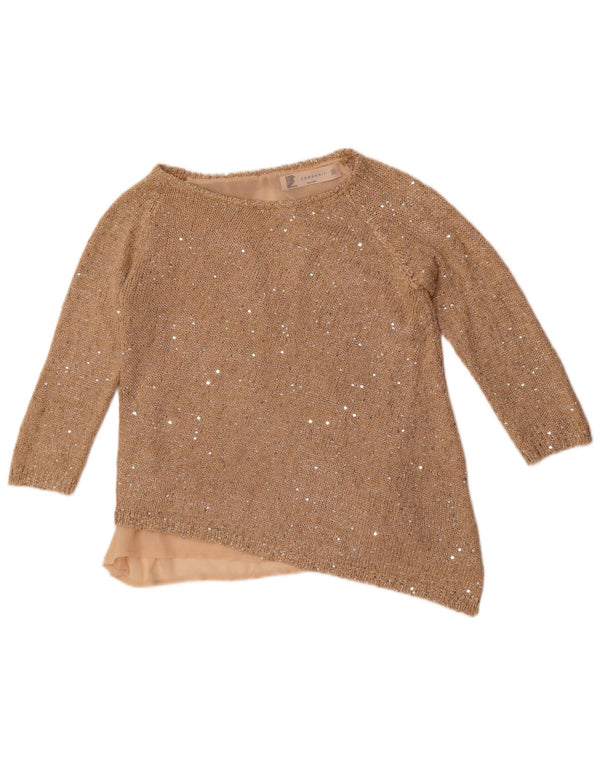 Pulover pentru femei asimetric cu gât de barca Zara UK 14 Medium Bej cu pete