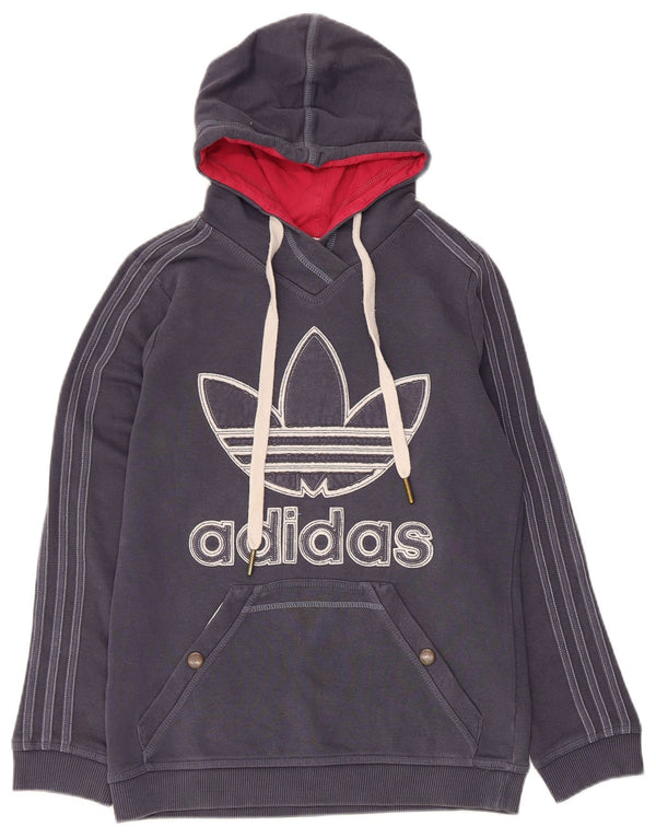 Pulover cu glugă cu grafic pentru femei Adidas IT 46 mare bumbac bleumarin