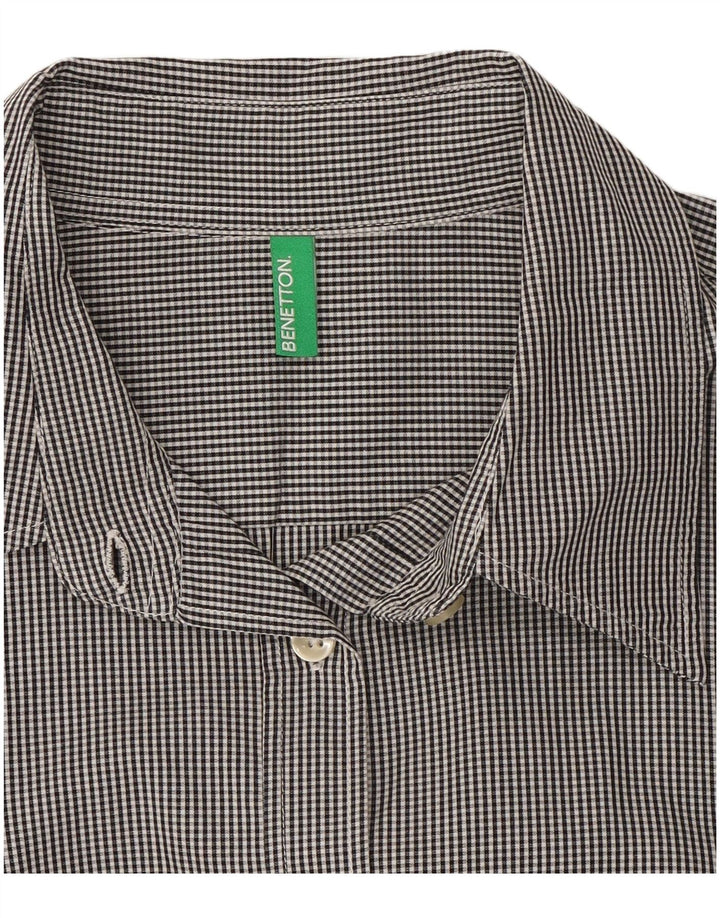BENETTON Womens Short Sleeve Shirt UK 14 Medium Black Gingham