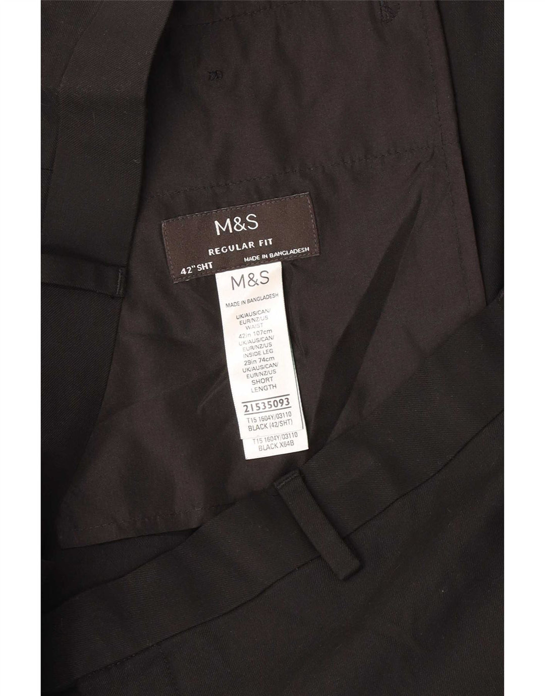 Marks & Spencer Pantaloni de costum pentru bărbați, drepti, cu croiala normală, L42 L29, negri