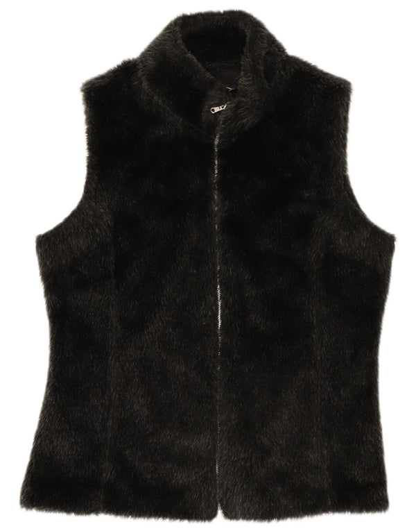 Gilet vintage pentru femei din blană artificială UK 14, mare, negru, poliester