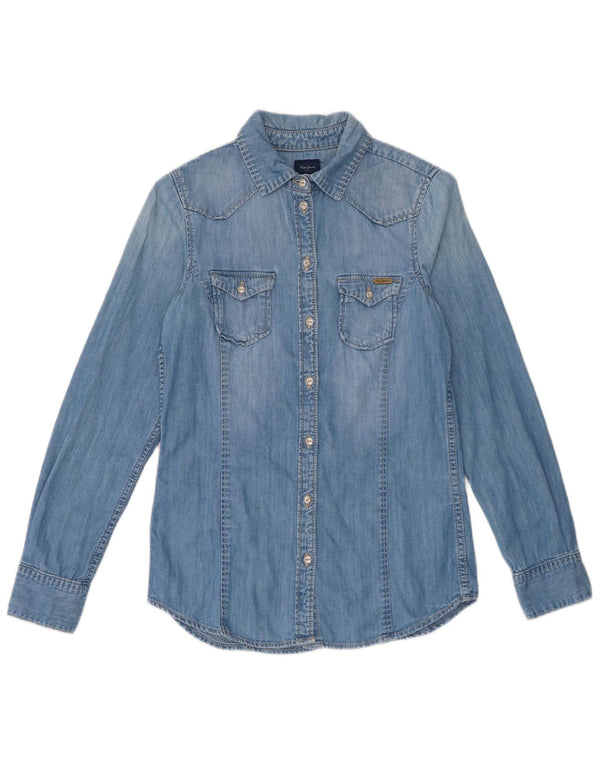 Cămașă de blugi pentru femei PEPE Jeans UK 10 Bumbac albastru mic