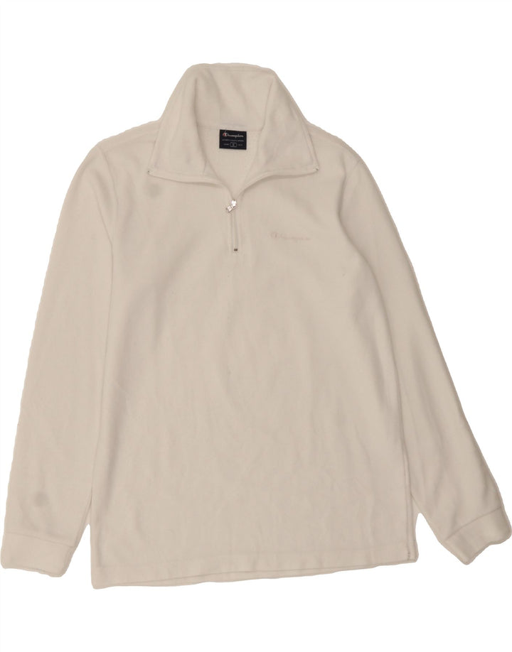 CHAMPION Womens Oversized Zip Neck Fleece Jumper UK 10 Small White Vintage Champion and Second-Hand Champion from Messina Hembry 