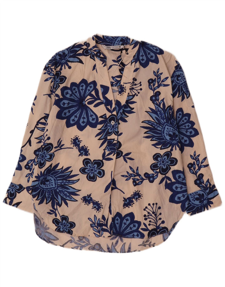 Cămașă Pulover supradimensionată pentru femei Zara UK 6 XS Bej, bumbac floral