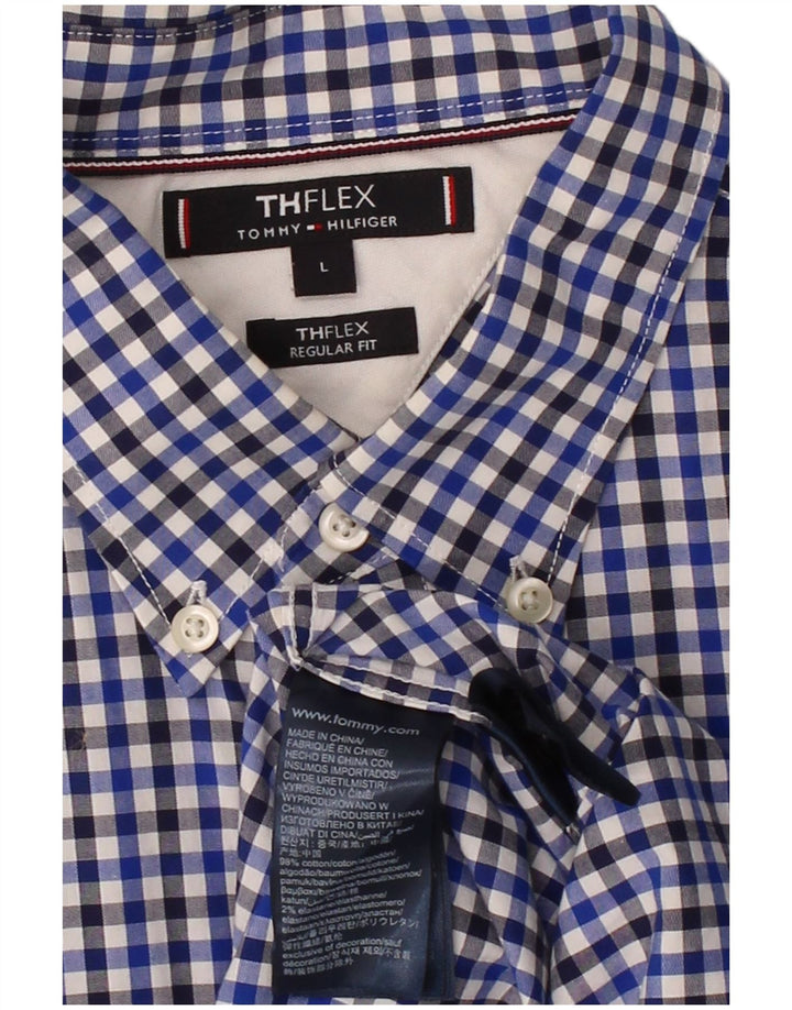 TOMMY HILFIGER Mens Regular Fit Shirt Large Blue Gingham Cotton