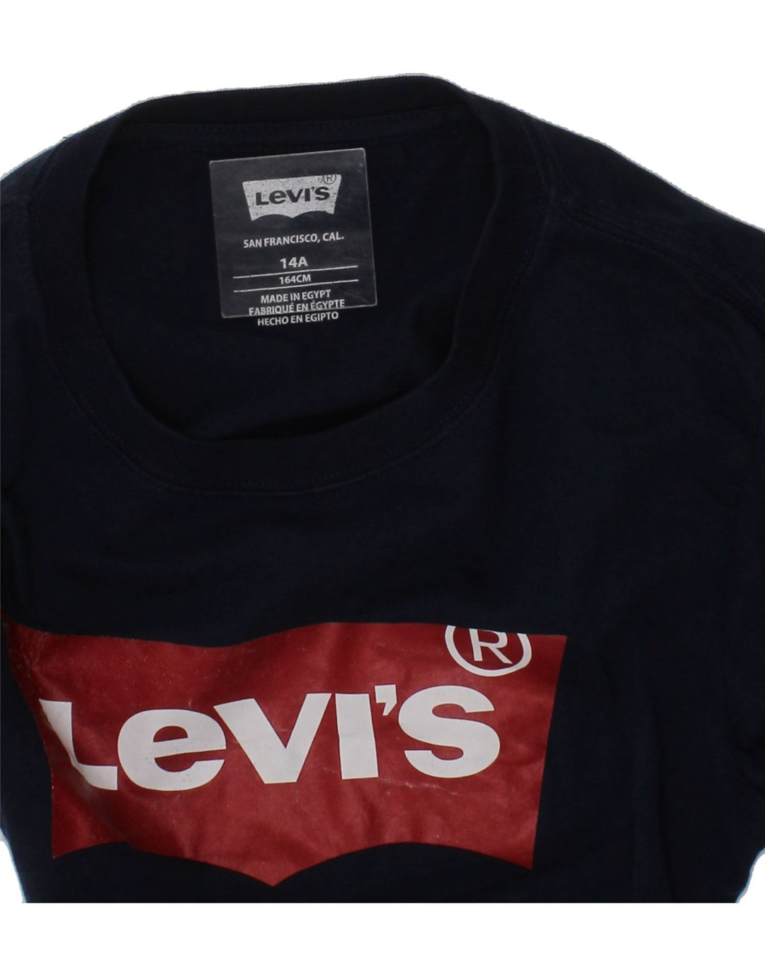 LEVI'S Boys Graphic T-Shirt Top 13-14 Years Navy Blue Vintage Levi's and Second-Hand Levi's from Messina Hembry 