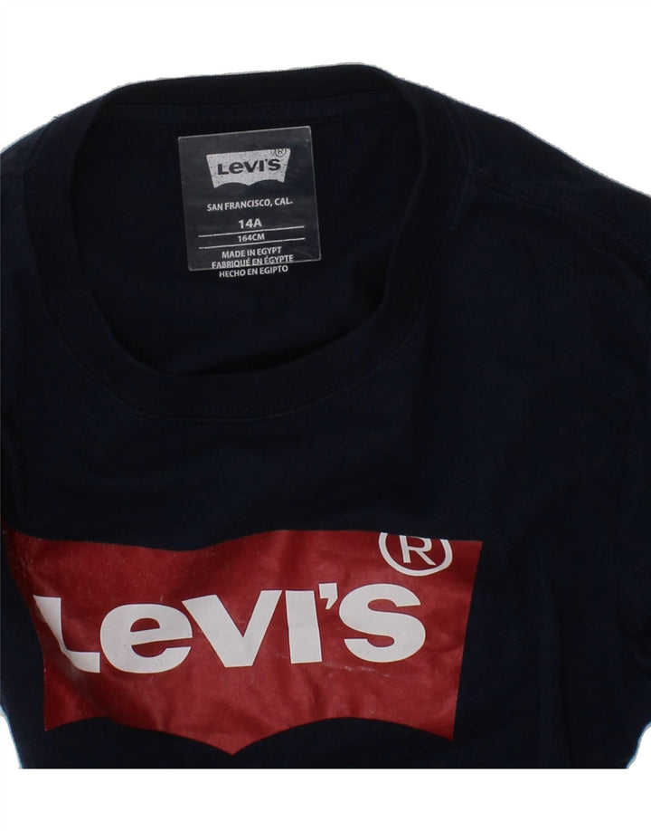 LEVI'S Boys Graphic T-Shirt Top 13-14 Years Navy Blue Vintage Levi's and Second-Hand Levi's from Messina Hembry 