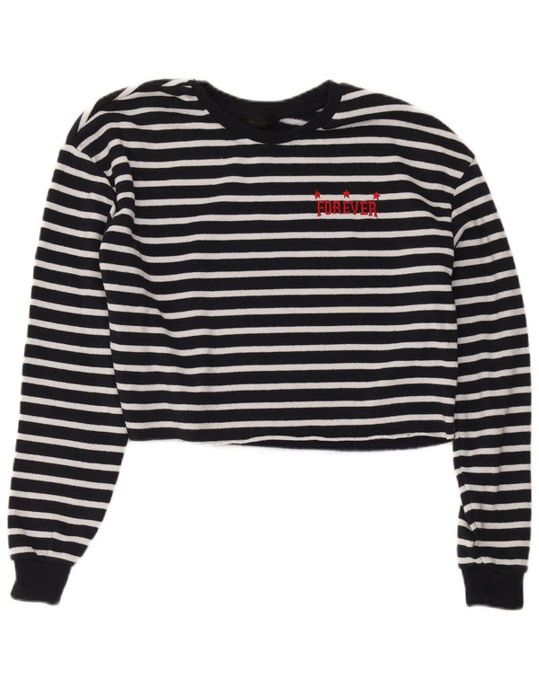 Topshop pentru femei Crop Oversized Top cu mânecă lungă UK 6 XS Bleumarin cu dungi
