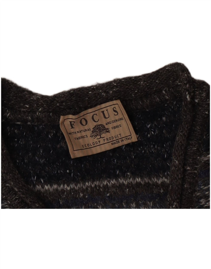 Pulover vintage pentru bărbați cu decolteu în V, în dungi, gri mediu