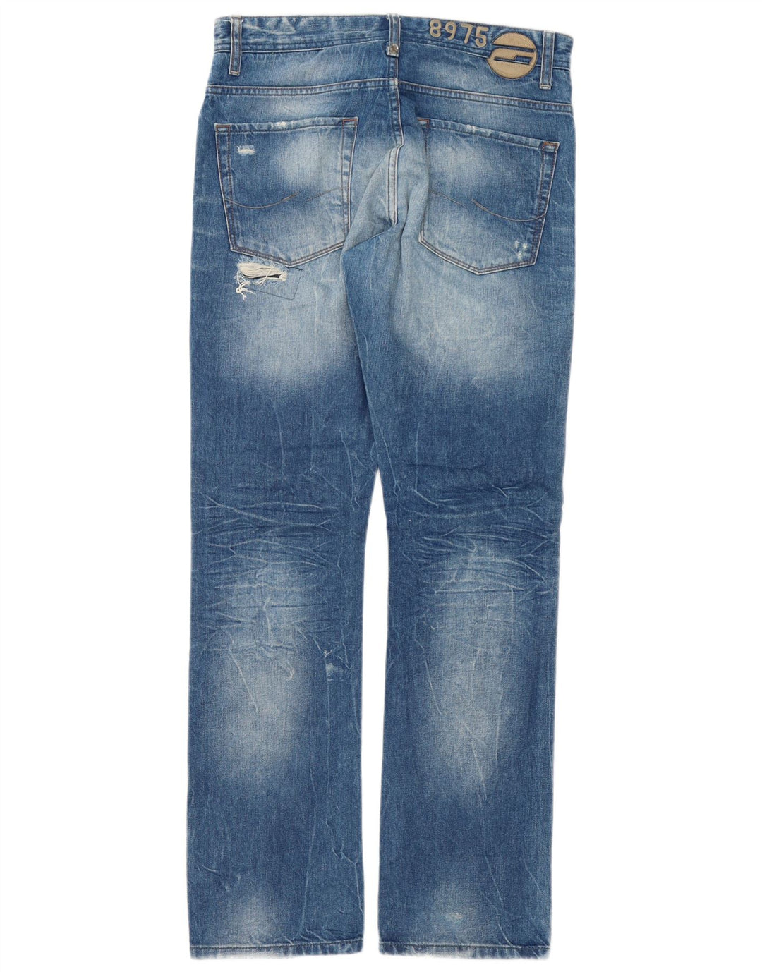 Jack & Jones Blugi Distressed drepte pentru bărbați W32 L34 Bumbac mozaic albastru