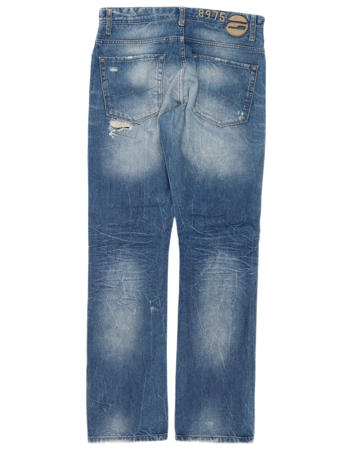 Jack & Jones Blugi Distressed drepte pentru bărbați W32 L34 Bumbac mozaic albastru