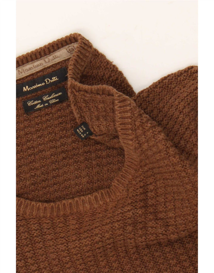 Pulover Massimo Dutti pentru bărbați cu gât roșu, bumbac maro mare