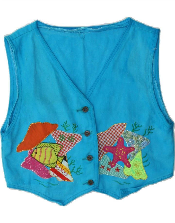 VINTAGE Womens Abstract Pattern Waistcoat UK 18 XL Blue Vintage Vintage and Second-Hand Vintage from Messina Hembry 