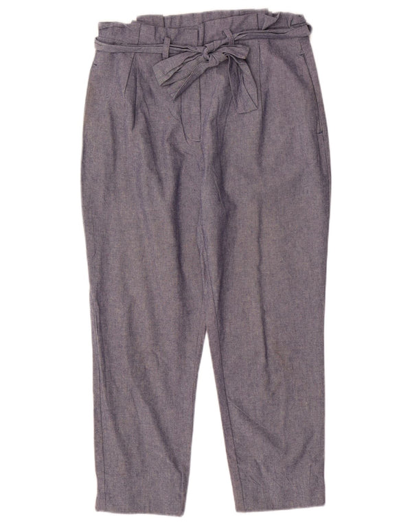 Zara Womens High Waist Tapered Cropped Trousers XS W24 L23 Navy Blue Cotton