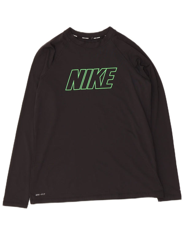Top grafic Nike Dri Fit pentru femei cu mânecă lungă UK 14 Poliester negru mare
