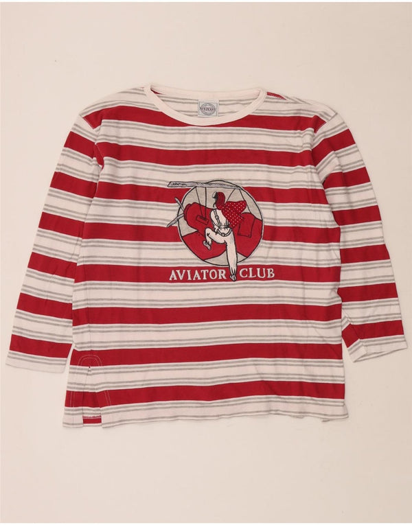 NEW PENNY Womens Graphic Top Long Sleeve UK 14 Medium Red Striped