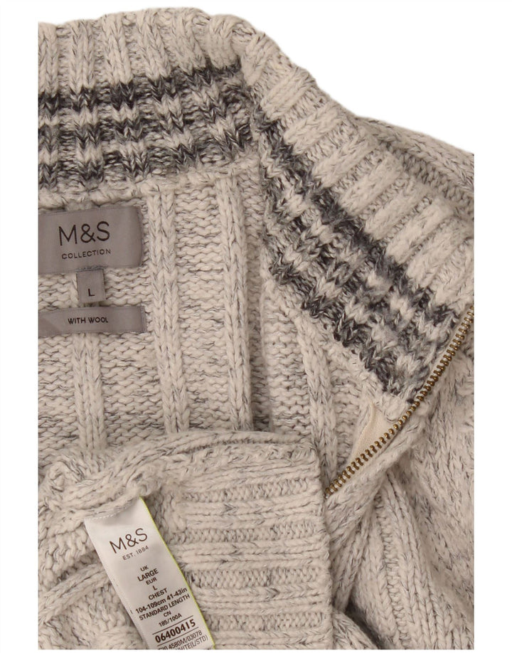 Pulover pentru bărbați Marks & Spencer, cu fermoar, cu gât, mare, acrilic cu pături gri