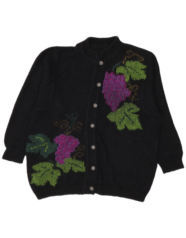 Pulover vintage cardigan supradimensionat pentru femei UK 10 mic, negru, mohair floral