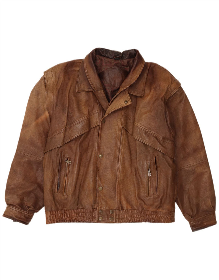 Jachetă de piele vintage pentru bărbați UK 44 2XL piele maro