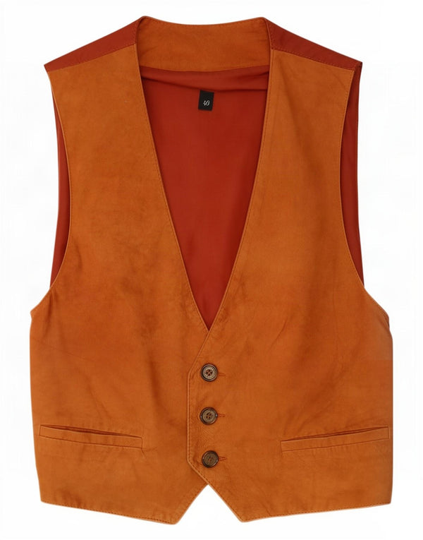 Vintage Mens Suede Waistcoat IT 46 XS Beige Colourblock