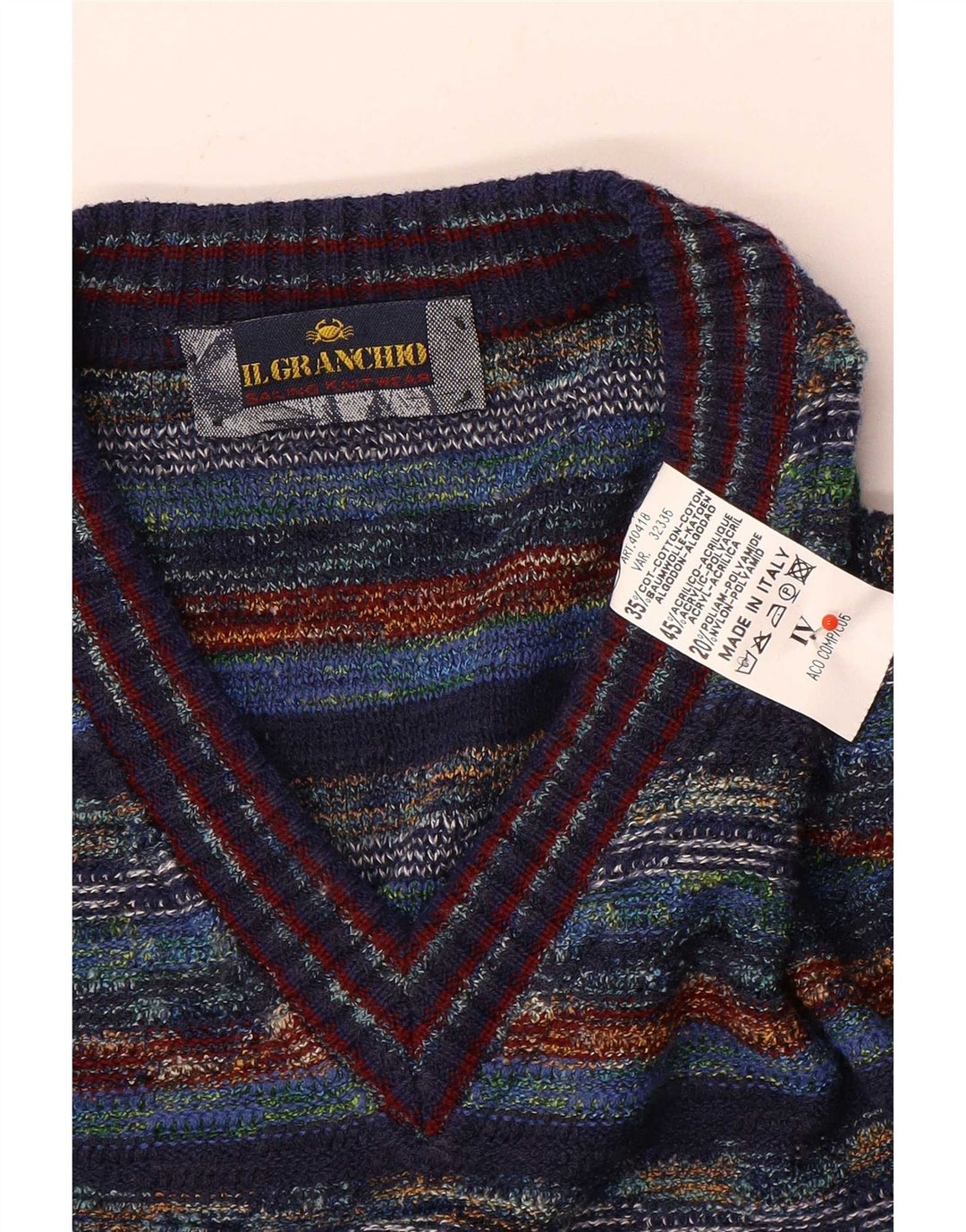 Pulover pentru bărbați Il Granchio, cu decolteu în V, din bumbac cu dungi medii, multicolore