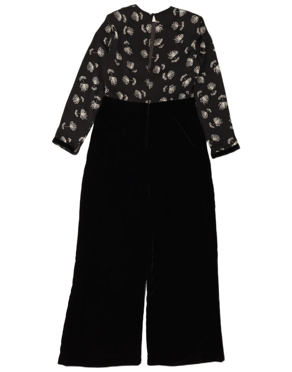 Salopetă vintage pentru femei din velur UK 12 Medium Black Floral Poliester