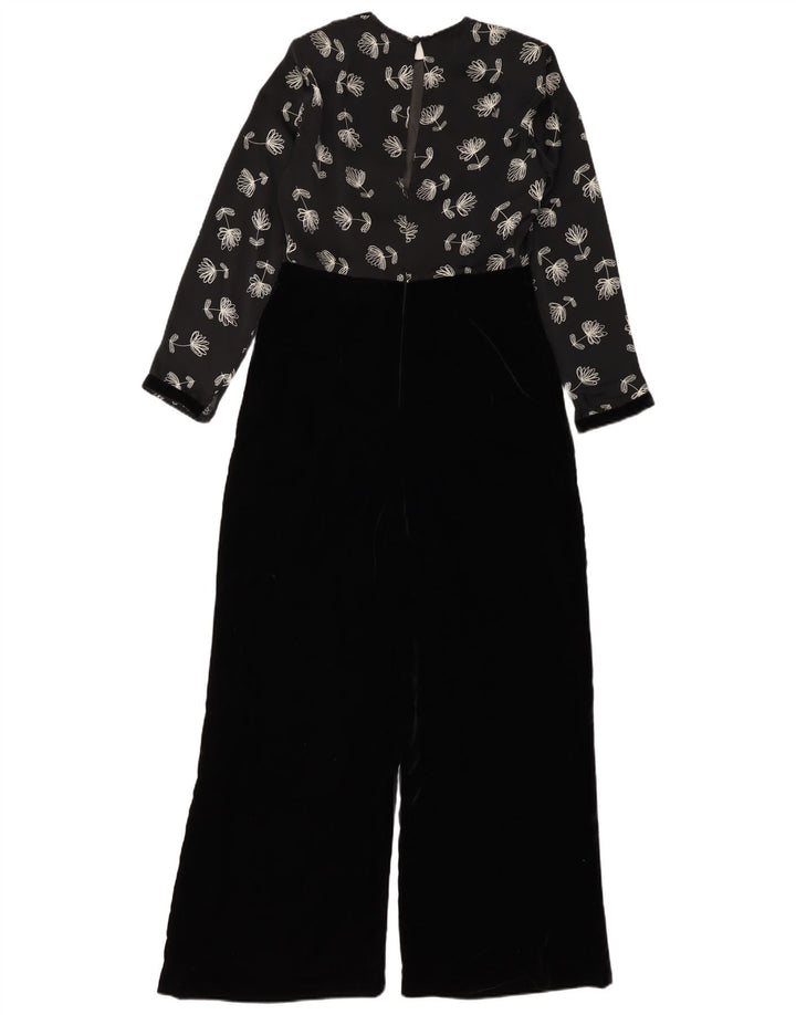Salopetă vintage pentru femei din velur UK 12 Medium Black Floral Poliester