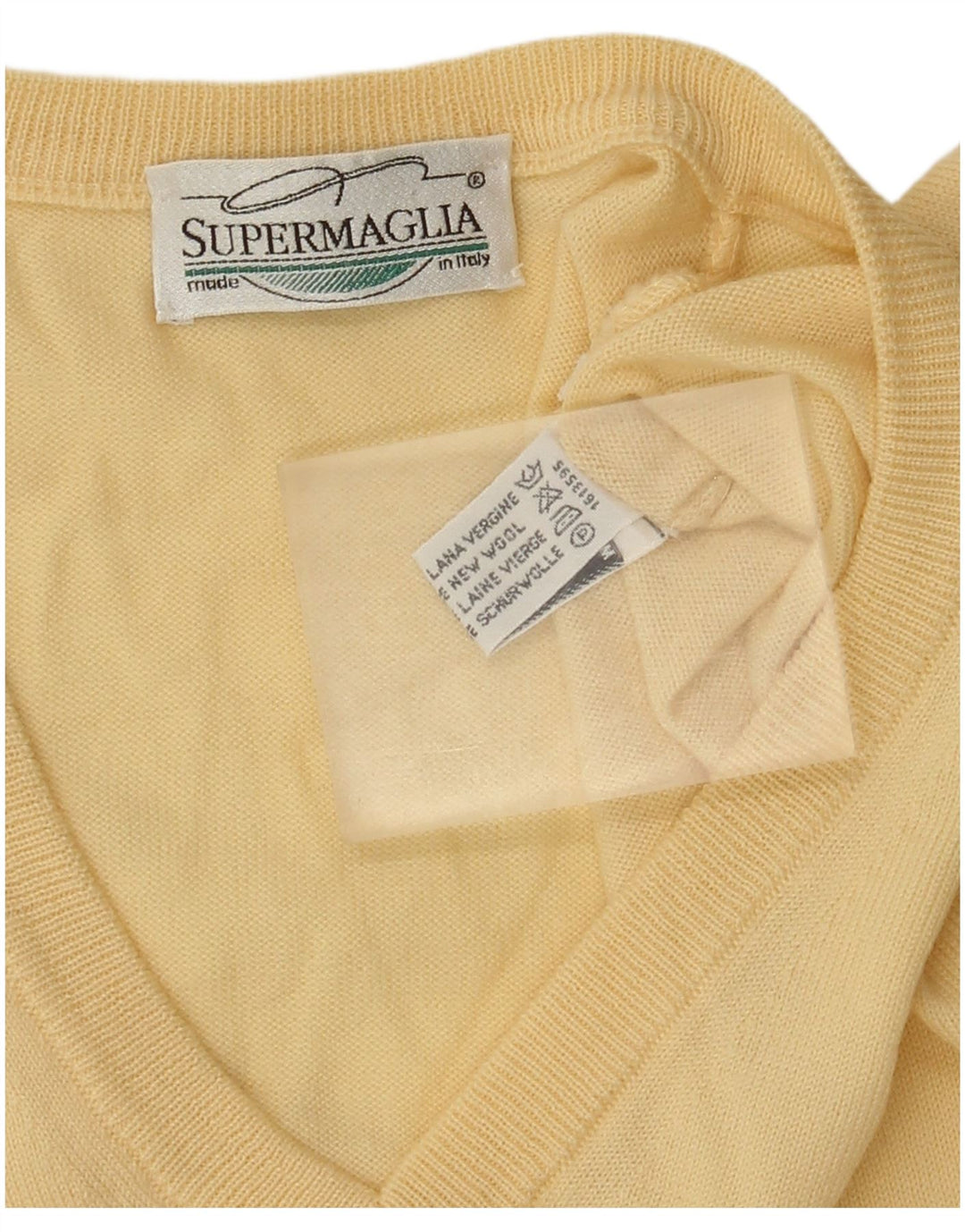 Pulover cu decolteu în V Supermaglia pentru bărbați, lână galbenă medie