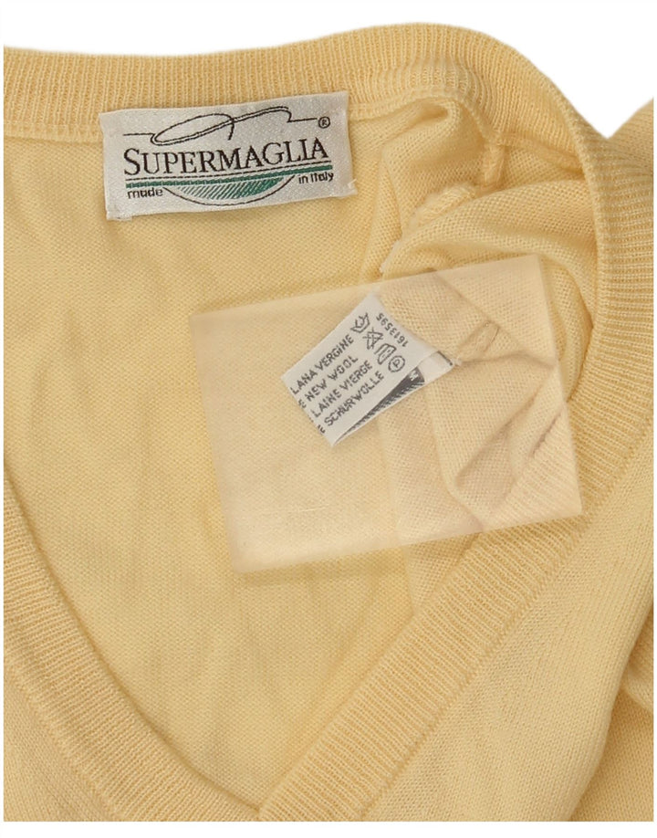 Pulover cu decolteu în V Supermaglia pentru bărbați, lână galbenă medie