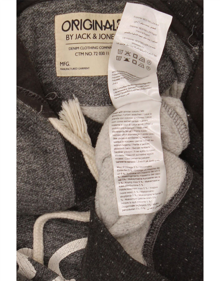 Pulover cu glugă cu grafic Jack & Jones pentru bărbați, poliester cu pături, gri mediu