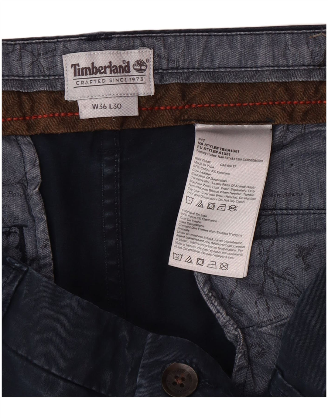 Pantaloni chino slim pentru bărbați TIMBERLAND L36 L30 bumbac bleumarin
