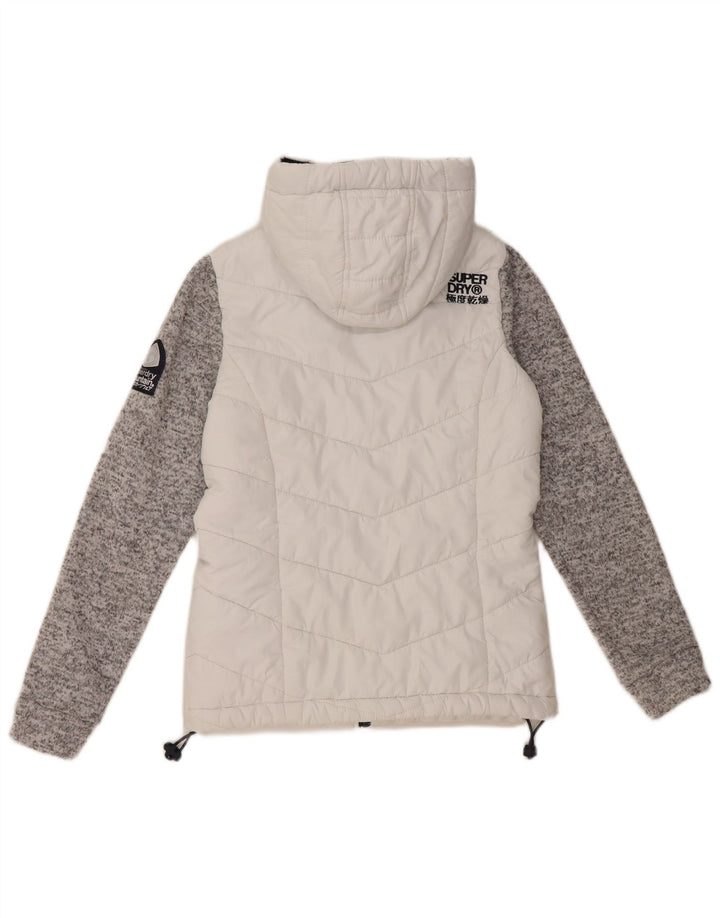 Jachetă căptușită cu glugă Superdry pentru femei UK 8 Small White Colorblock