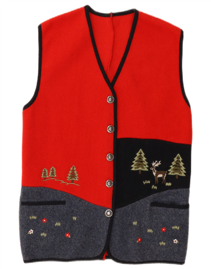 Vestă vintage pentru femei UK 14 roșu mediu lână color bloc