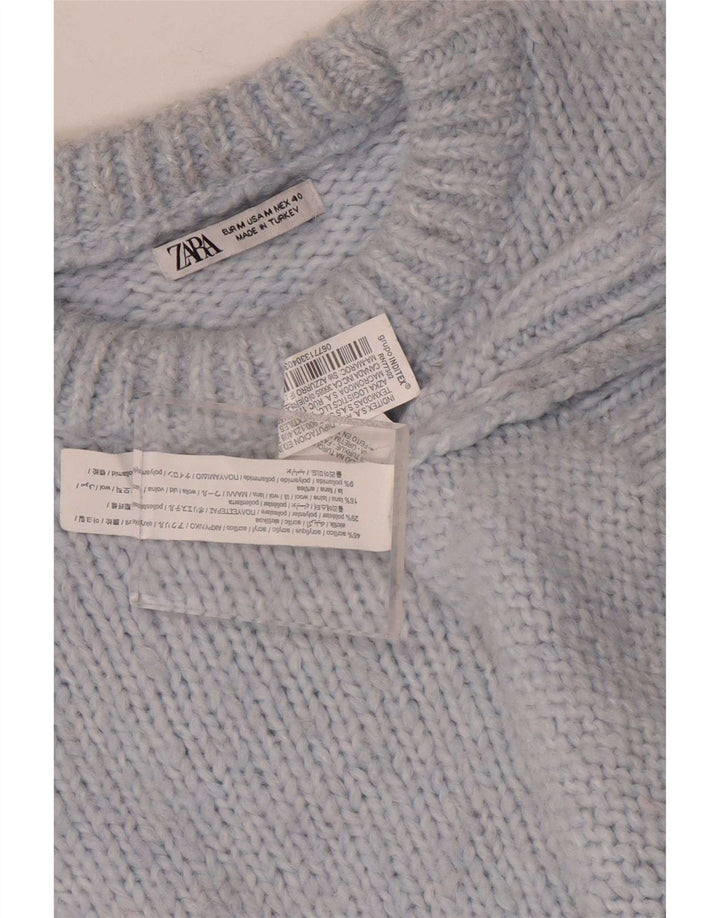 Pulover supradimensionat pentru femei Zara, cu gâtul turn, UK 14, albastru mediu acrilic