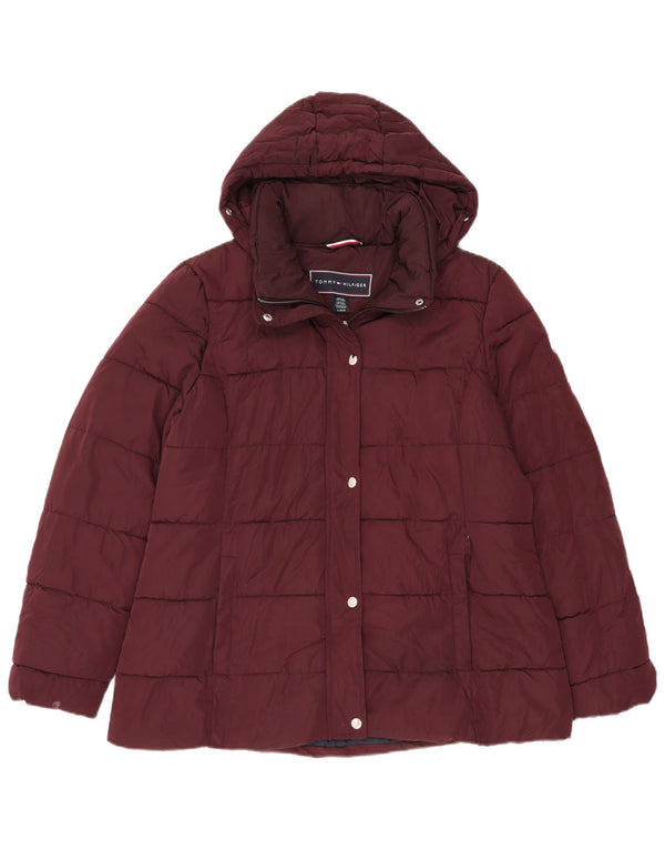 Jachetă căptușită cu glugă Tommy Hilfiger pentru femei UK 16 Poliester burgundy mare