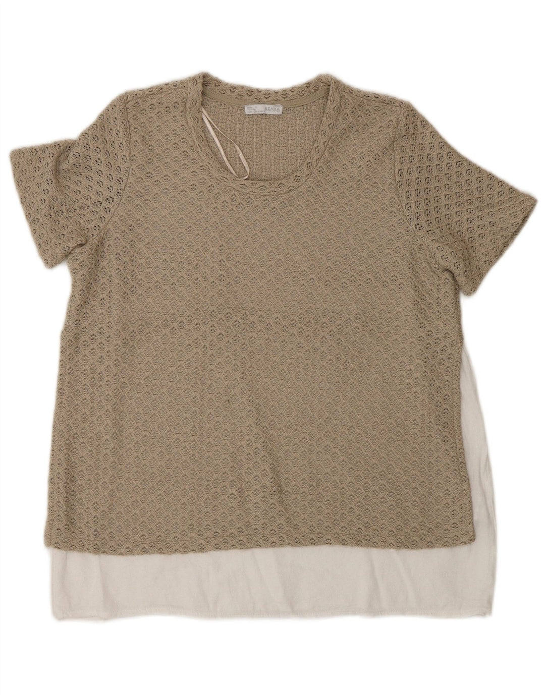 Bluză din croșetat Zara pentru femei UK 12 Medium Bej Poliester color bloc