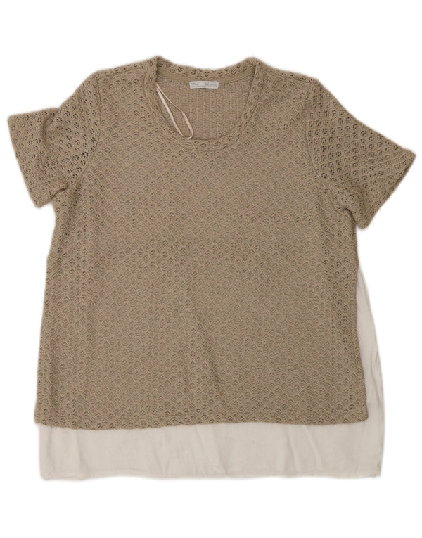 Bluză din croșetat Zara pentru femei UK 12 Medium Bej Poliester color bloc