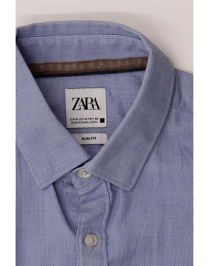 Cămașă ZARA Bărbați Slim Fit Bumbac Albastru Mediu