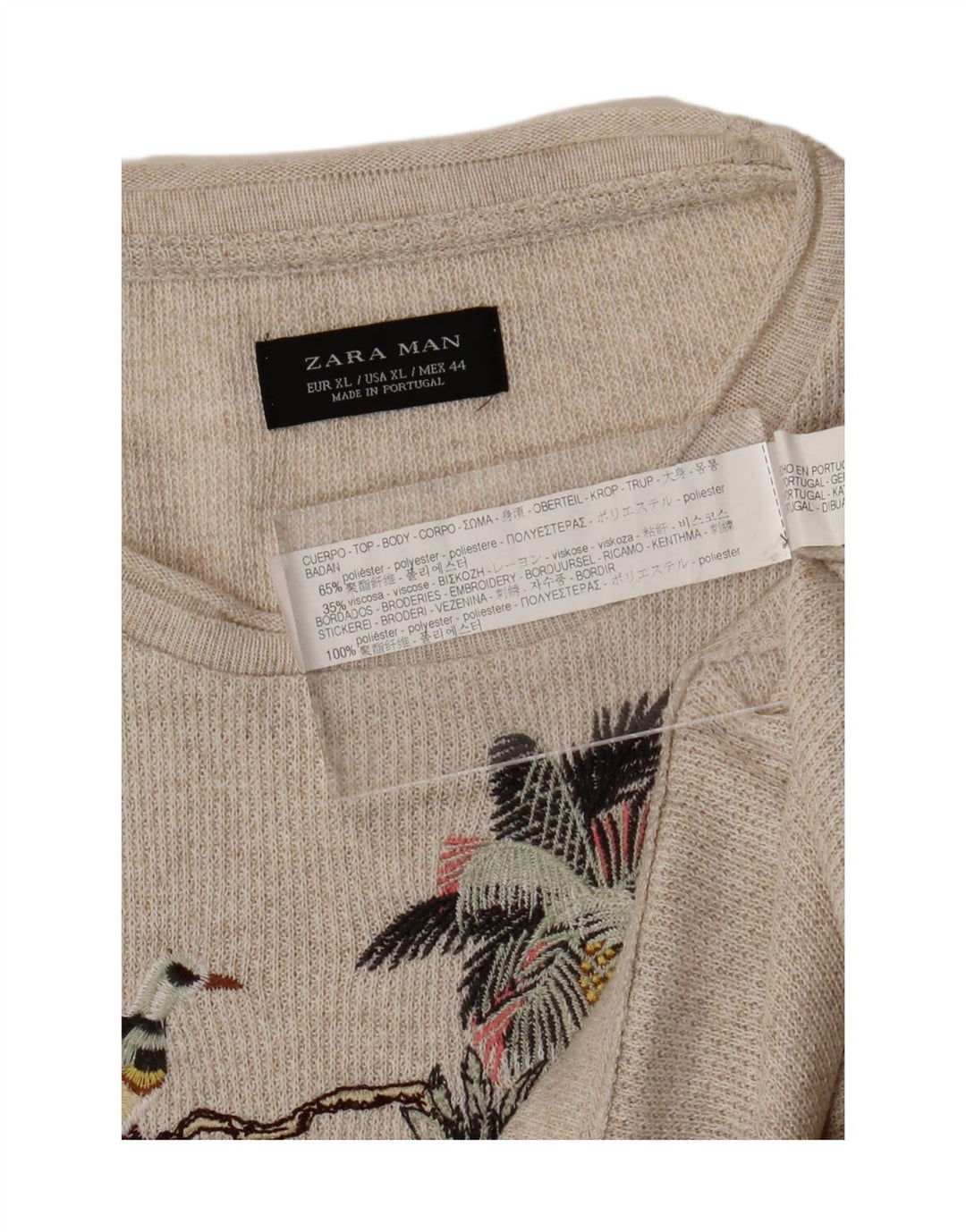 ZARA Mens Graphic T-Shirt Top XL Beige Polyester