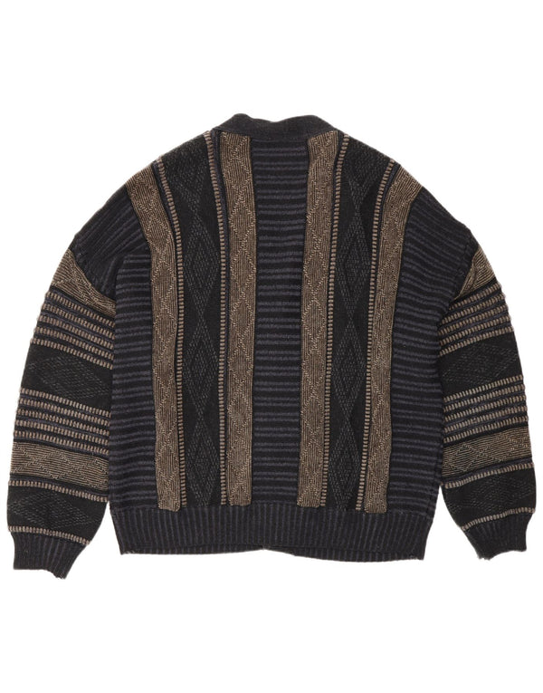 Fiume Mens Cardigan Sweater IT 50 Medium Navy Blue Argyle/Diamond Acrylic